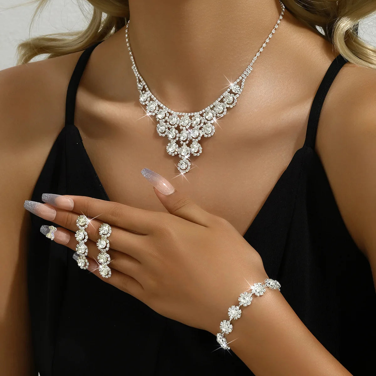 European & American Bridal Jewelry Sets - Rhinestone Necklace & Earrings | Wholesale Accessories
