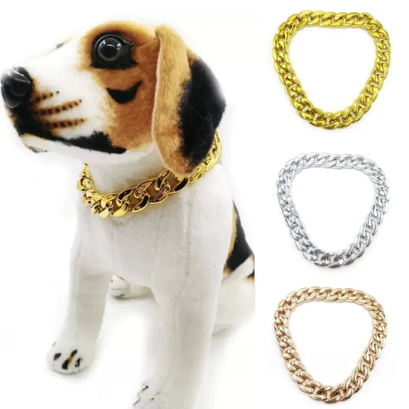 Geometric Thick Plastic Gold Plated Chain Pet Collar Necklace for Cats-Large/Medium Size