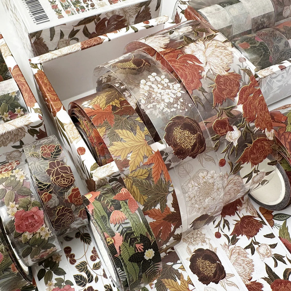 8pcs/box Pet Transparent Combination Antique Journal Tape Waterproof Journal Tape Ins Style Diy Decorative Material with Paper
