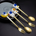 Cartoon Astronaut Design Dessert Cake Coffee Tea Stainless Steel Small Fork and Spoon Set
