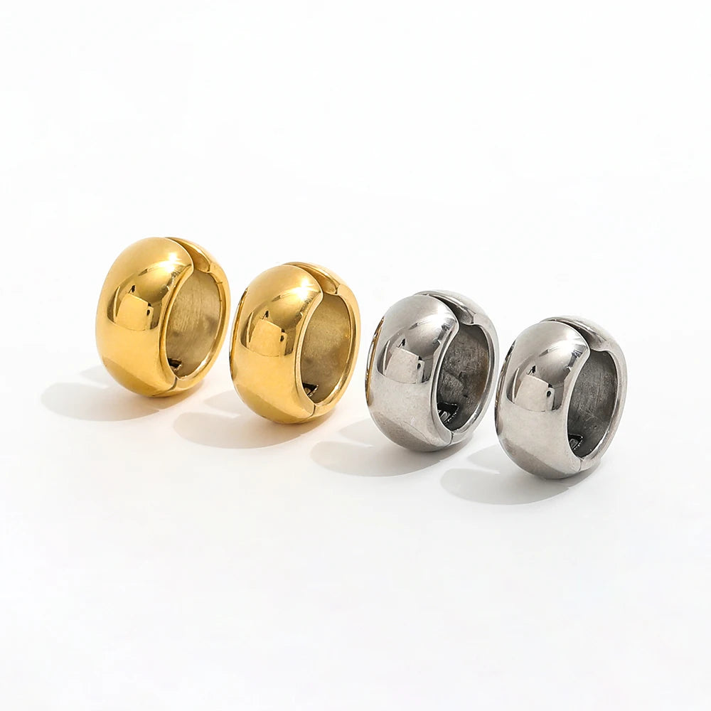 JOOLIM  High End 18K Gold Plated Dome Smooth Surface Chunky Huggie Earrings Jewelry Stainless Steel for Women