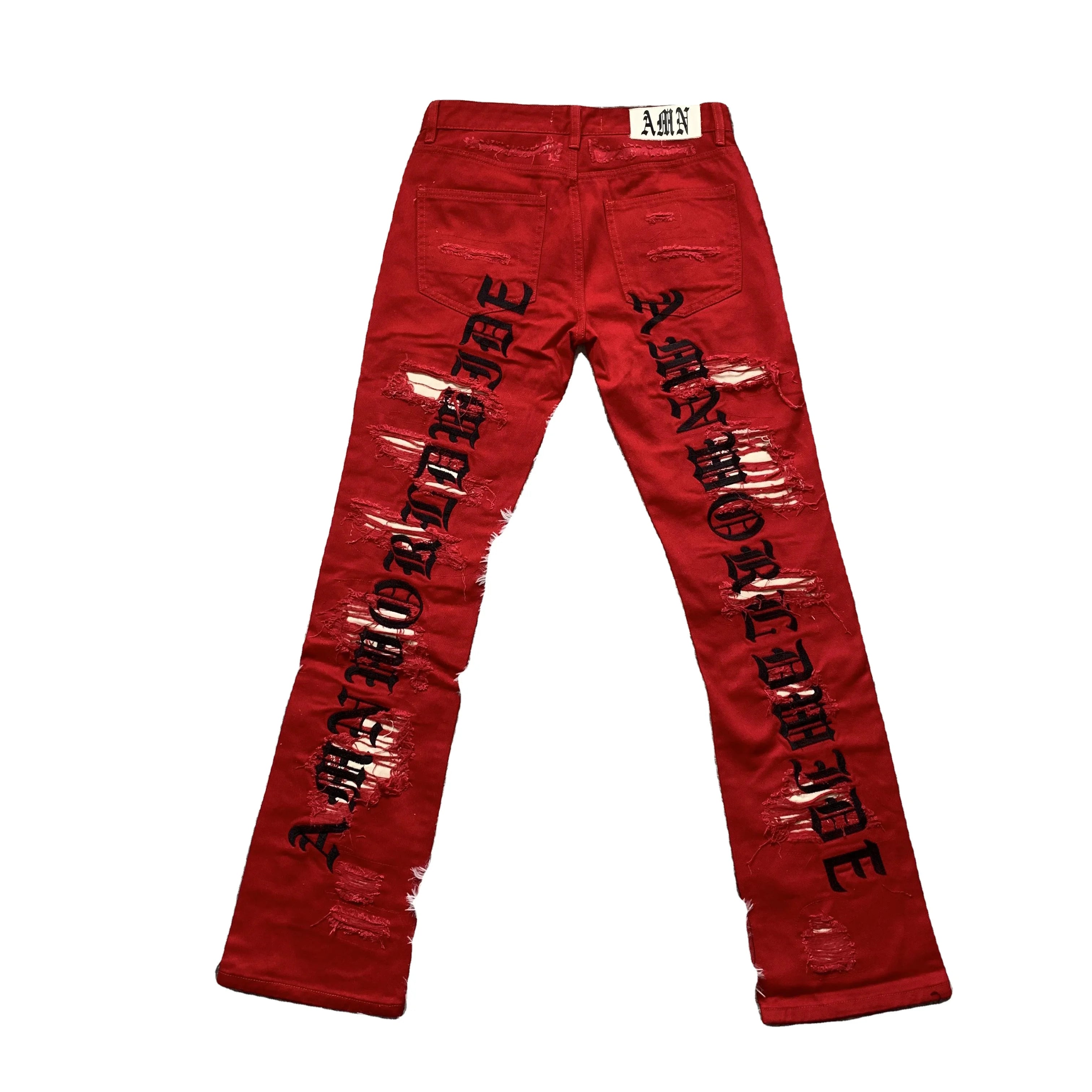 DENIMGUYS Custom Men's Ripped Jeans Mens Red Fashion High Street Hip Hop Men's Distressed Denim Trouser