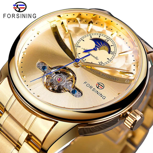 Forsining Mens Automatic Wrist Watch Casual Self-Wind Skeleton Men Stainless Steel Band Mechanical Wristwatches Reloj Hombre