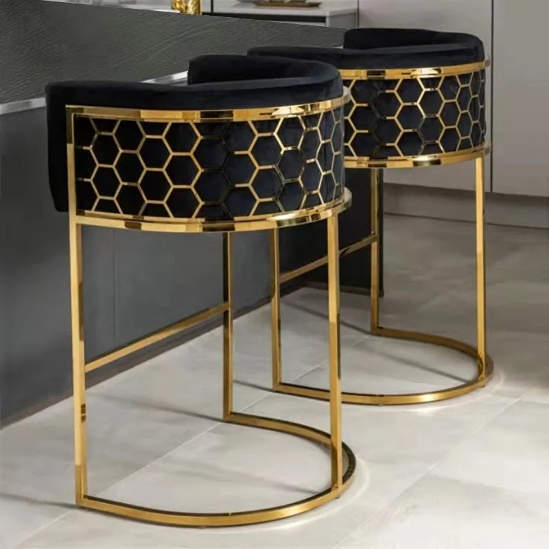 Wholesale Modern Gold Steel Velvet Bar Stool High Chair with Chrome Base Comfortable for Home Bar & Hotel Use