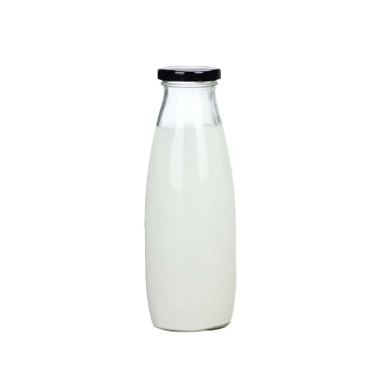 200ml 250ml 500ml 1L Clear Glass Beverage Juice Milk Bottles with Metal Lid and Screw Cap for Screen Printing