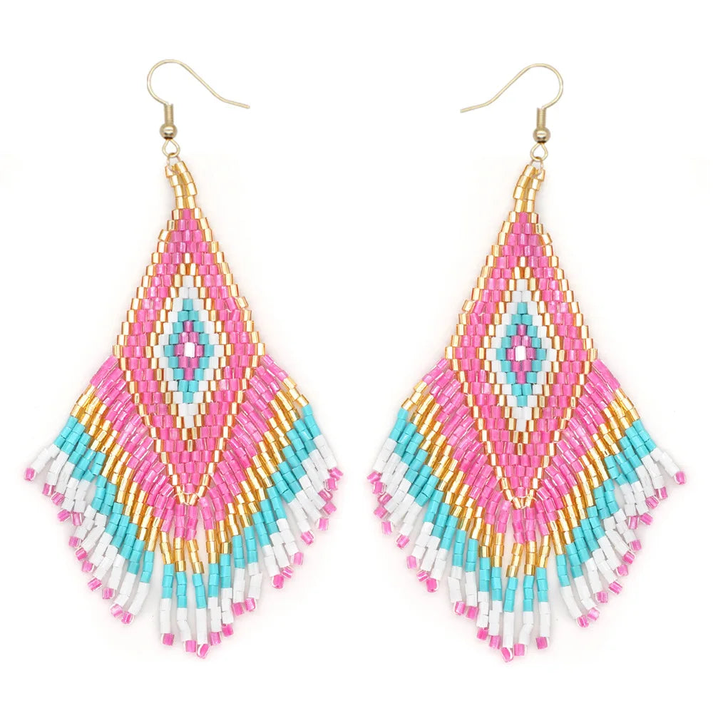 Go2boho High-End Luxury French Retro Tassel Dangle Beaded Earrings Creative Exaggerated Design for Women for Spring Summer Beach