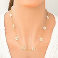 MC168 Wholesale Minimalist Stainless Steel Pearl Flower Necklace Gold Plated Clavicle Chain Women Charm Necklaces for Gifts