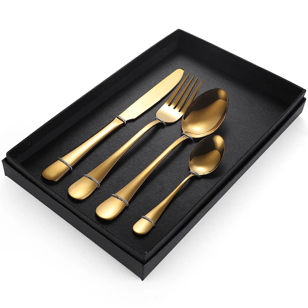 Kitchen Restaurant 304 Stainless Steel Flatware Pvd Coating Titanium Cutlery 4pcs Set