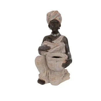 African Woman and Man Sitting on Plants Resin Crafts Vase Polyresin Front Door Decoration Supplies