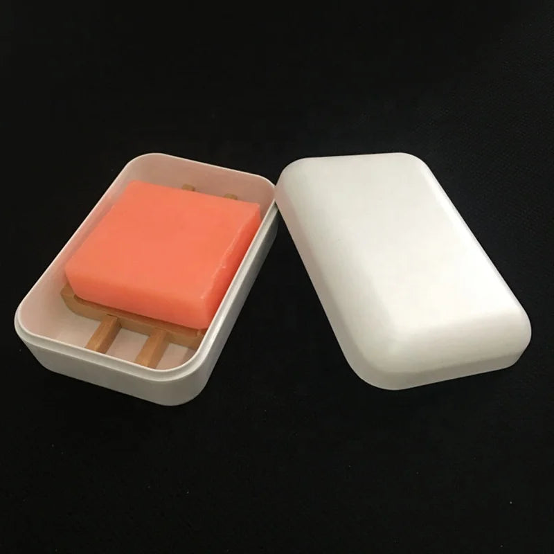 Easy to Clean Eco-friendly Modern Natural Bamboo Fiber Travel Box with Lid Bathroom Soap Dish with Draining Tray