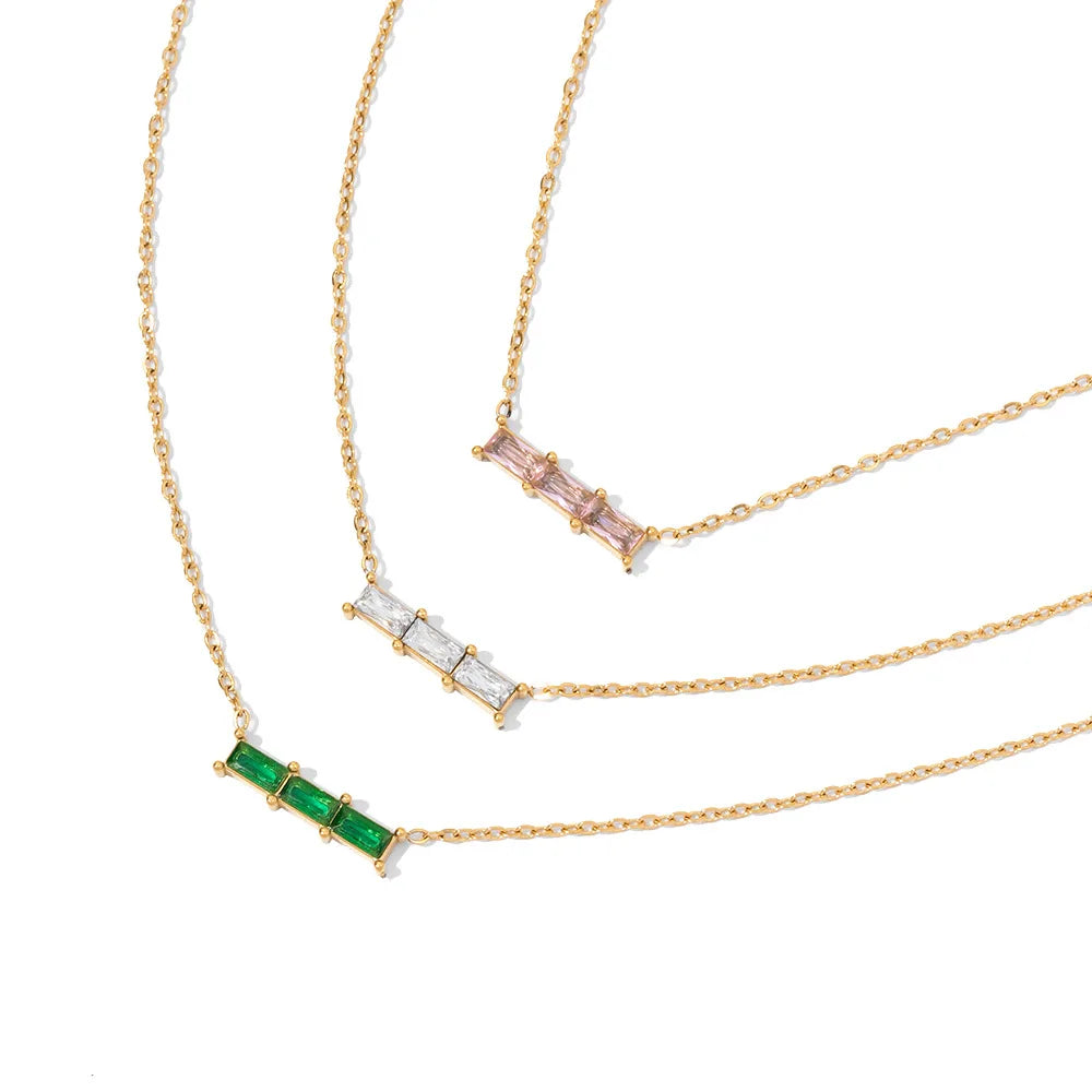 Wholesale 18K Gold Plated Stainless Steel Square Zircon Pendant Necklace for Women