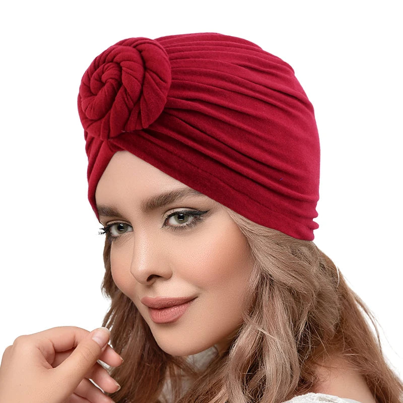 Beauty Double Layer Solid Color Fashion Chemo Headwear Women Top Knot Turban Silk Hair Turban With Silky Satin Lining