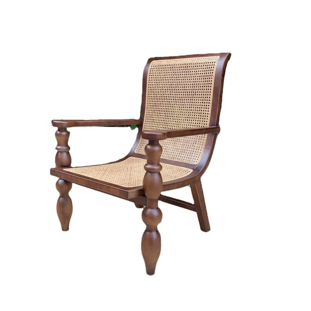 Midcentury Throne Cane Rattan Wooden Chair