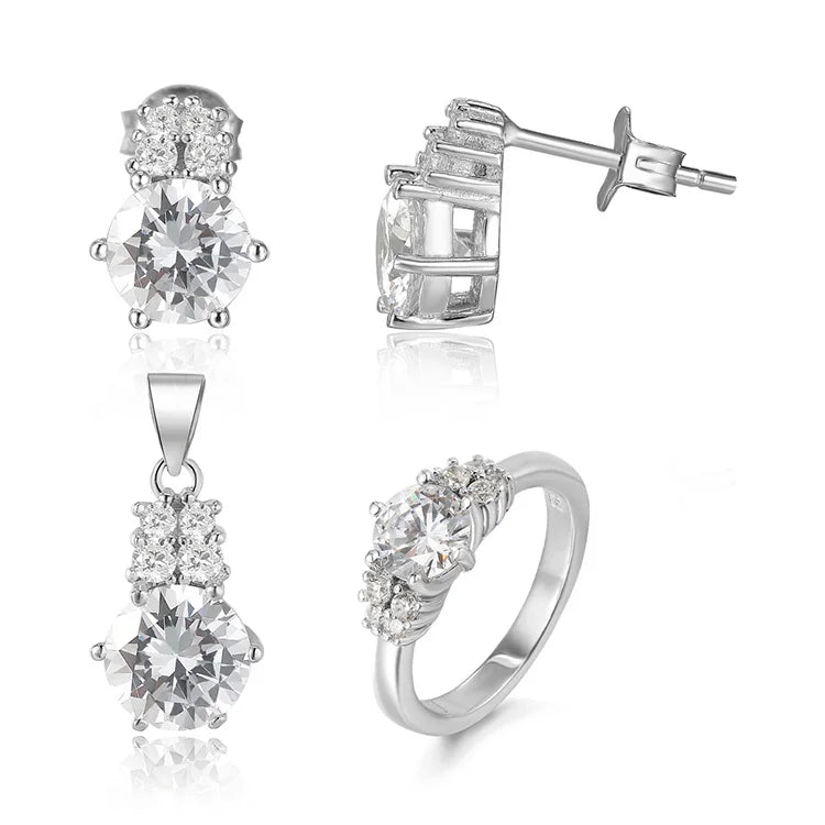 Latest Popular Fashion 925 Sterling Silver Jewelry Sets Rhodium Plating Diamond Wedding Women Jewelry Set