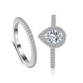 Simple White Gold Engagement CZ Teardrop Zircon Rings Cubic Zirconia Weeding Ring Set for Women