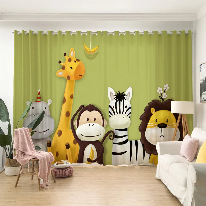 Animal Pattern Boys Girls Bedroom Window Curtains Cute Giraffe Rabbit Stars Printed Curtains for Kids Room