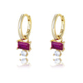 Peishang Simple Design 14k 18k 925 Sterling Silver CZ Zircon Drop Earrings Rectangular Red Corundum Hoop Huggies Earrings