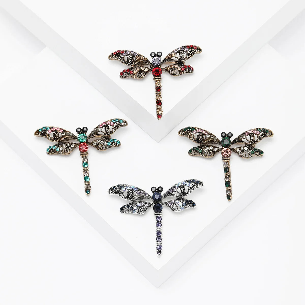 Retro Jewelry Antique Rhinestone Dragonfly Brooches Lapel Pin Suit Decor