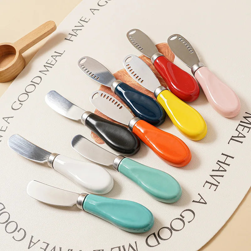 Wholesale Stainless Steel Tableware Small Butter Knife with Ceramic Handle Cheese Spreader and Slicer