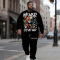Best Seller Men's Plus Size Crew Neck Sweatshirt Set Teddy Bear Print with 'Never Give Up' Slogan Winter Knitted Streetwear