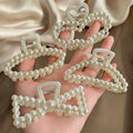 Factory Price Cheap Korean Full Pearl Sweet Girls Jaw Hair Clips Middle Size Elegant Hair Claw Clips for Thinner Hair