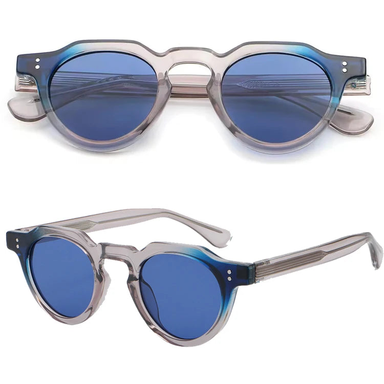 Retro Style Sunglasses Uv400 Male Blue Brown Grey Unisex Polygon Sun Glasses for Women Accessories Male CP Acetate