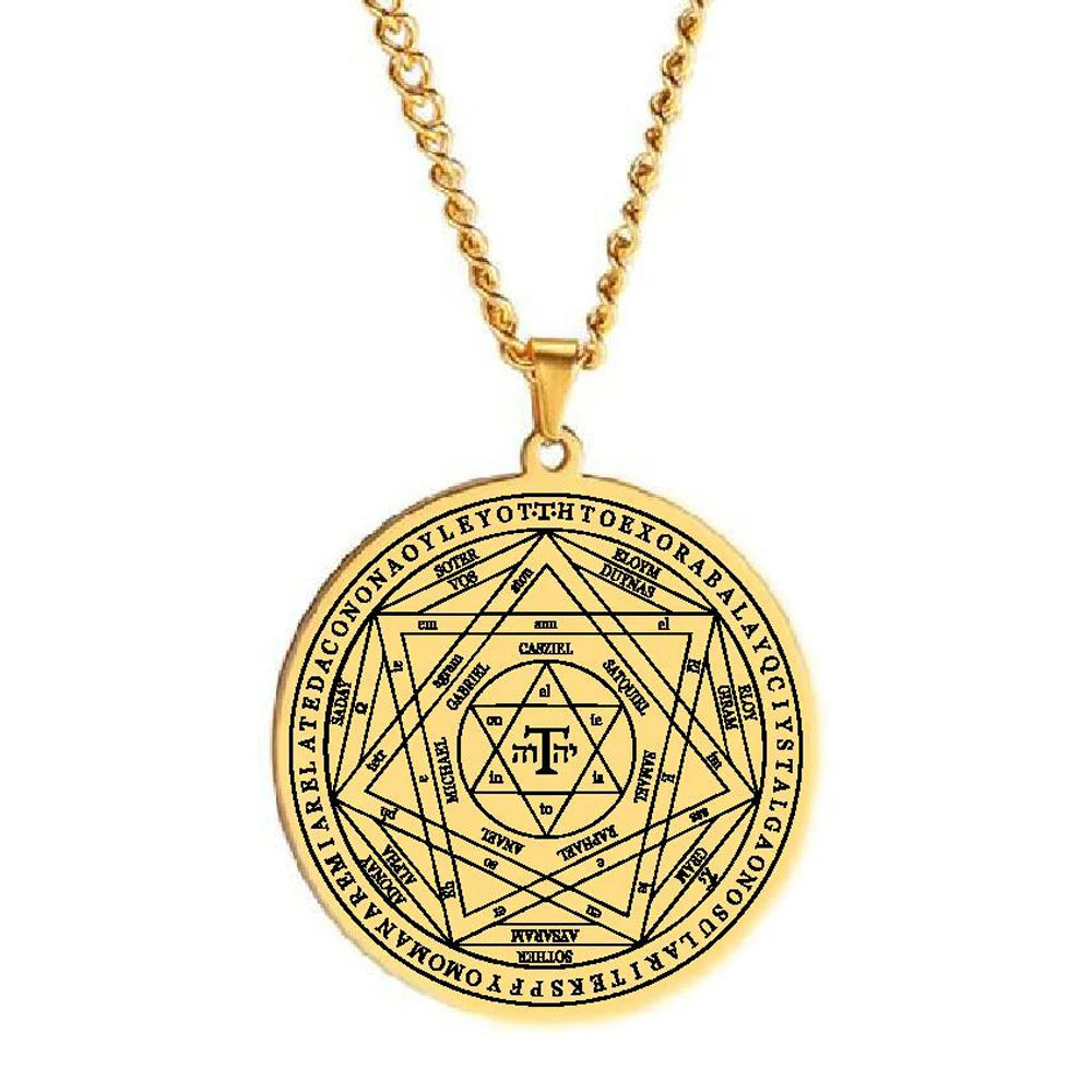 The Lesser Key of Solomon the Great Pentacle Aemethms Titanium Steel Jewelry Talisman Laser Cut Stainless Steel Pendant Necklace