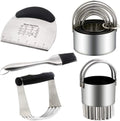 Professional Stainless Steel 6-Cutter Set Pastry Blender Dough Cutter Scraper Brush Metal PP Material Baking Accessories