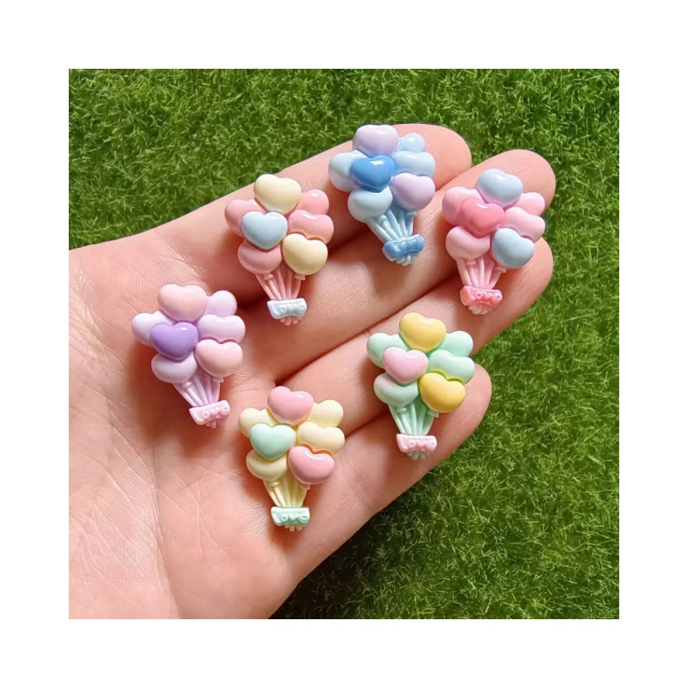 Hot Selling 100Pcs Pastel Heart Balloon Flatback Resin Cabochons Embellishments for Phone Case Scrapbooking Jewelry Making DIY