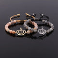 New Fashion Natural Stone Cubic Zircon Crown Charm Adjustable Gemstone Macrame Bracelet JBS12269