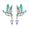 925 Sterling Silver Exquisite Kingfisher Stud Earrings for Women Colored Bird Ear Studs Trendy Gift Fine Jewelry BSE690