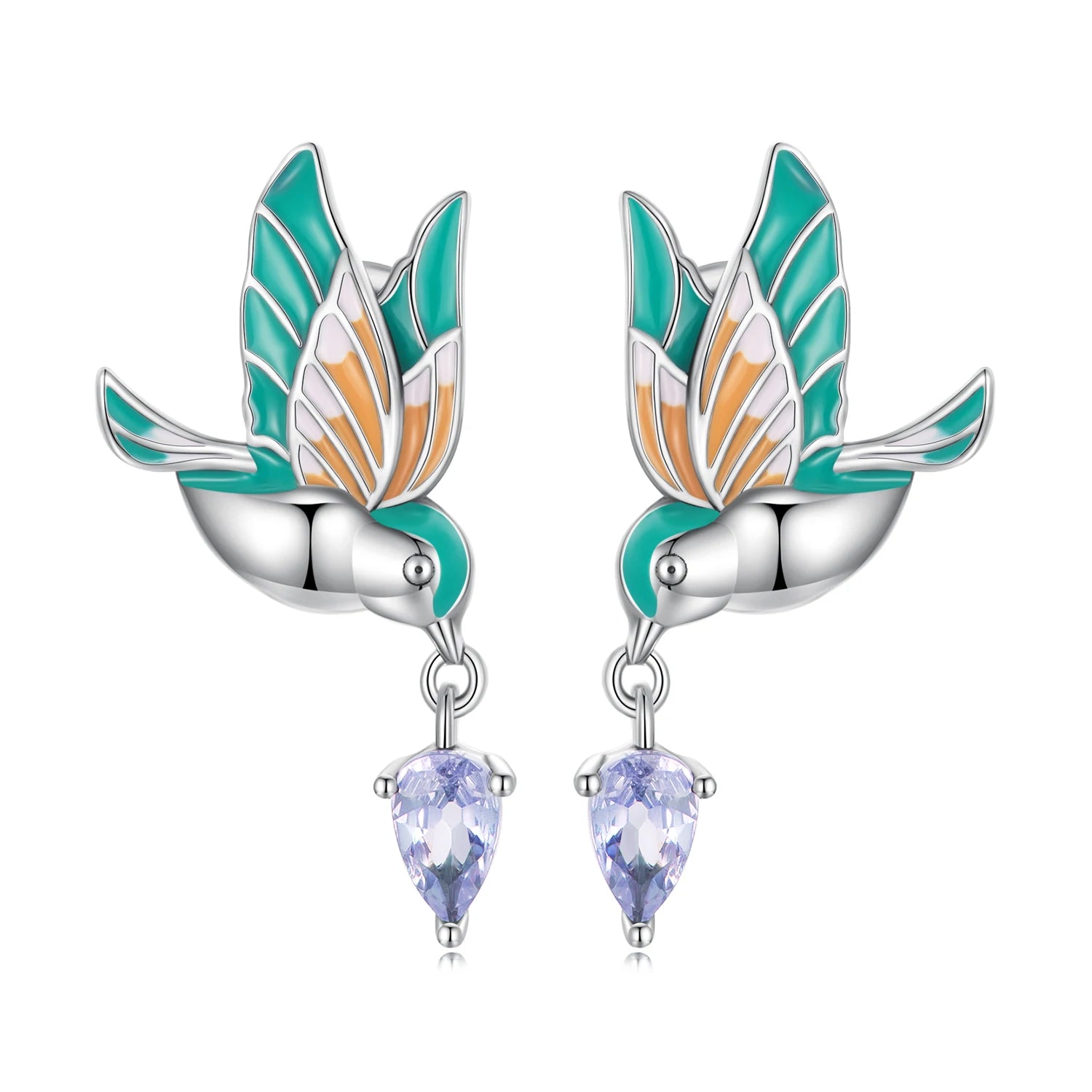 925 Sterling Silver Exquisite Kingfisher Stud Earrings for Women Colored Bird Ear Studs Trendy Gift Fine Jewelry BSE690