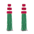 Boho Bohemian Glass Rice Seed Beads Beaded Tassel Fringe Earrings Long Earring Jewelry Yellow Green Colors