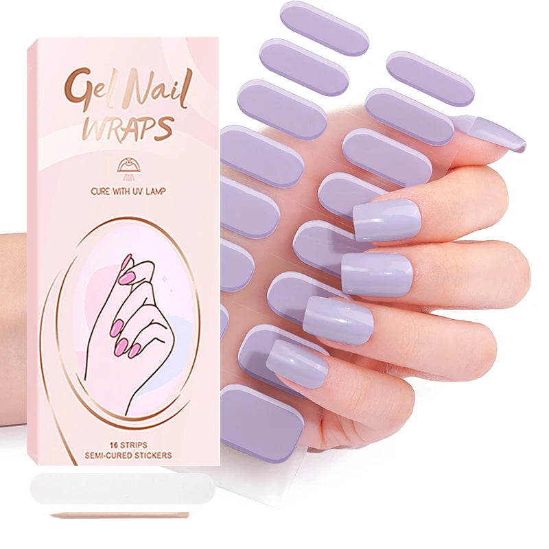 Hot Selling Korean Style Custom Package Gel Nail Polish Wraps Custom Nail Stickers 16 Uv Semi Cured Nail Strips Machine DIY