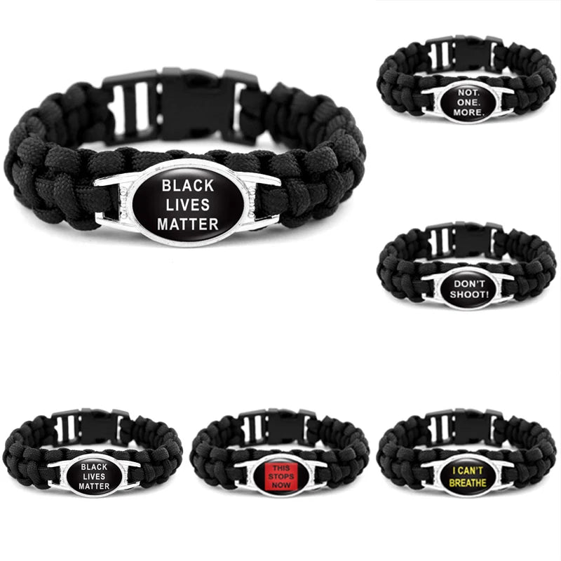 Manufacturer ODM OEM Black Lives Matter Glass Cabochon Charm Outdoor Paracord Survival Bracelets