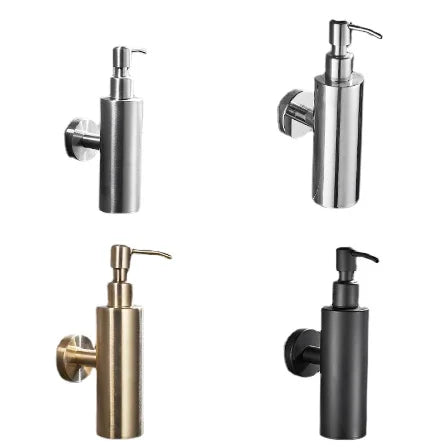 304 Stainless Steel Modern Design Hotel Use Wall Mounted Brushed Gold Manual Hand Soap Dispenser with Black Soap Bottle Rack