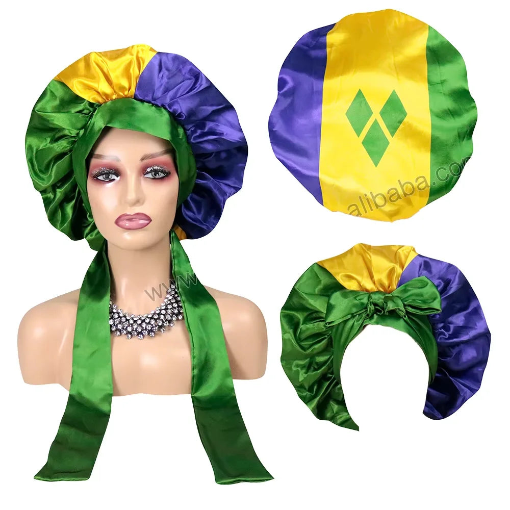 Saint Vincent and the Grenadines Flag Custom Braid Bonnet Bonnets and Satin Hair Wraps For Woman