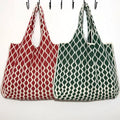 New Flower Large Capacity Tote Bag Linear Rhombus Shoulder Bag Women Knitted Bag