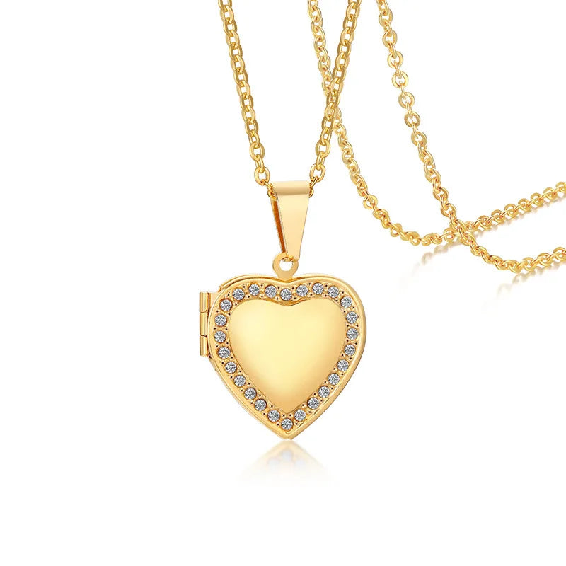 DUYIZHAO Photo Frame Heart Locket Pendant Stainless Steel Heart Cremation Necklace Minimalist Jewelry Women's Memorial Jewelry