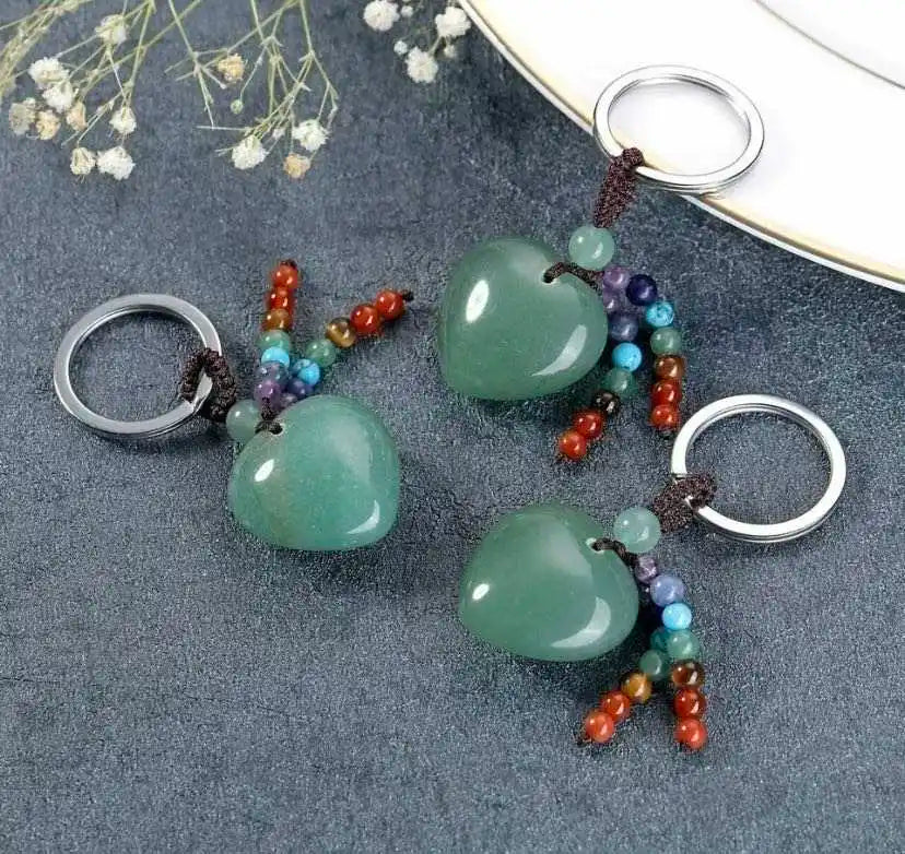 Wholesale Crystal Key Ring Rose Quartz Amethyst Chakra Heart Crystal Key Chain Folk Crafts