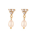 Customized Ins Fashion Three Diamonds Freshwater Pear LDroping Earring Stainless Steel 18K Gold Plating Dangle Earrings Jewelry