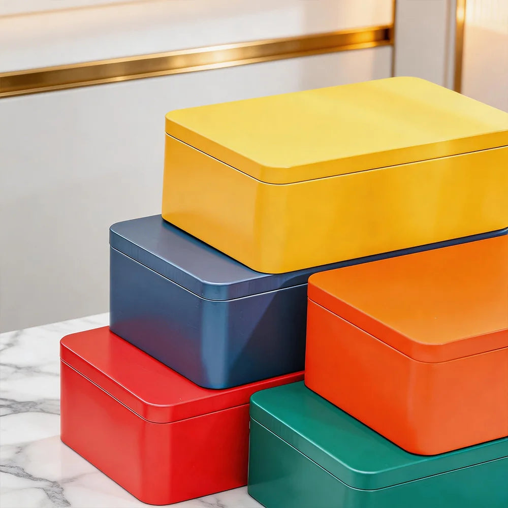 235*110*67mm Bright Color Matte Finish Tinplate Box | 7 Vibrant Shades Young Consumers | Food-Safe Rectangle Container for Tea