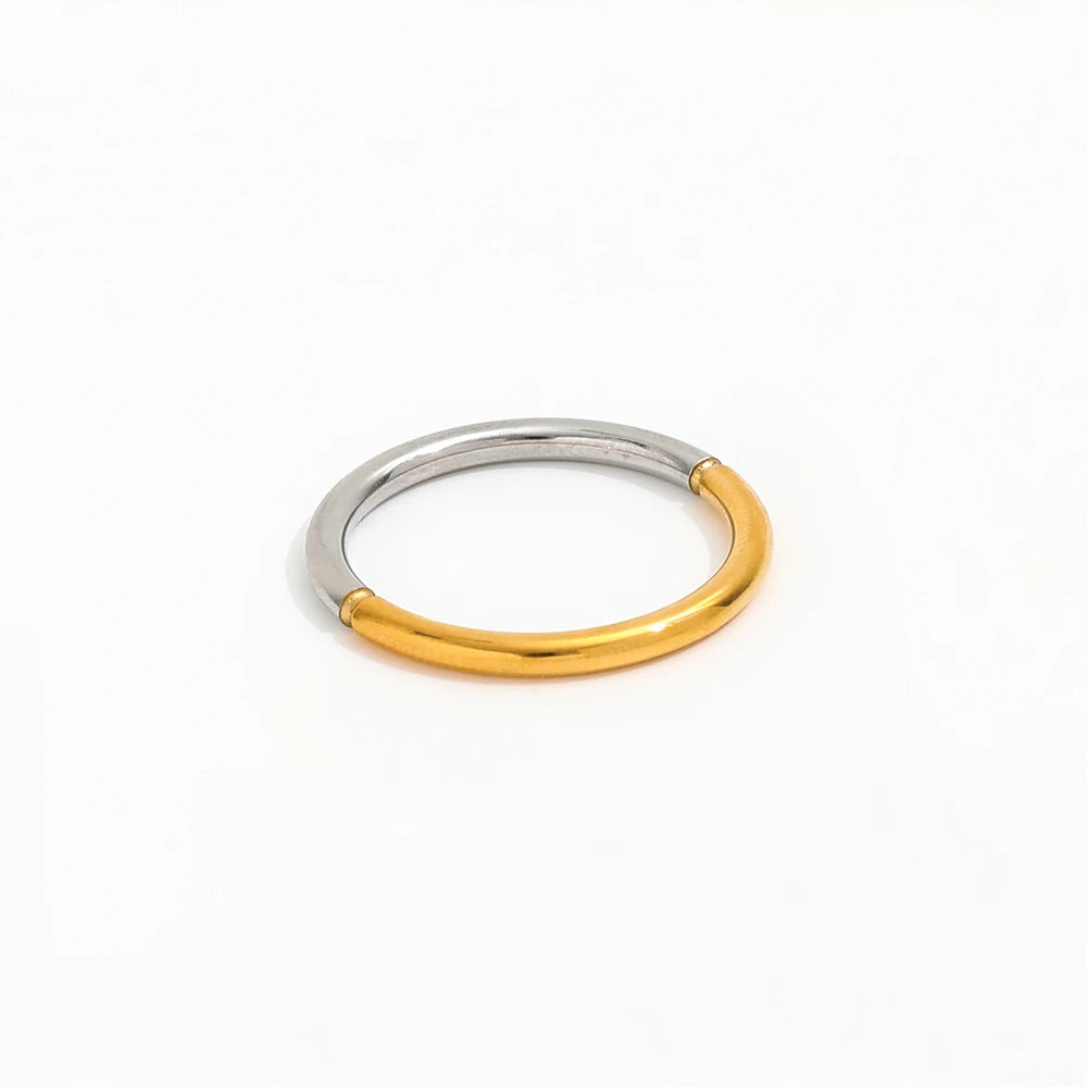 Joolim High End 18K Gold Plated Two-tone Gold & Silver Joint Dainty Rings for Women Finger Ring Wholesale