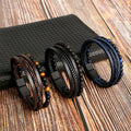 Mens Natural Stone Braided Weave Black Leather Bracelet Magnetic Clasp Multilayer Brown Tiger Eye Bead Leather Bracelet for Men