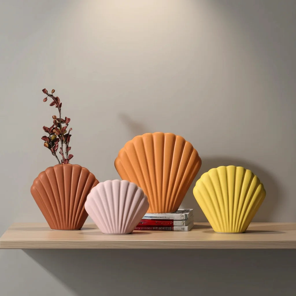Modern Nordic Art Deco Special Shell & Morandi Design Ceramic Vase Set Popular Home Decor Ornaments for Hotel and Office