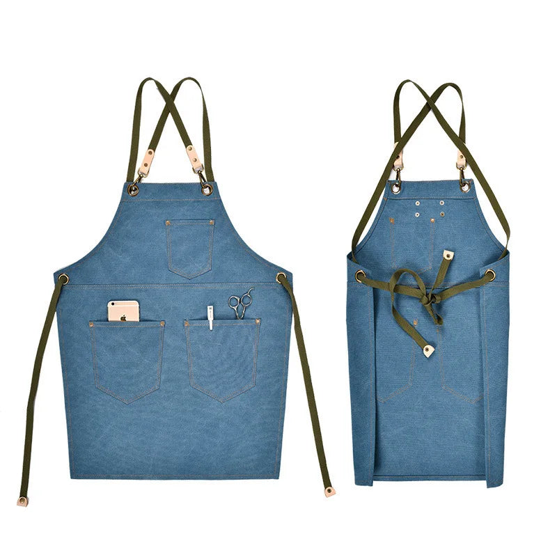 NIU WEI LI Canvas Fashion Apron Denim Korean Version Western Restaurant Cafe Painter Barbecue Sleeveless Bib Washable Canvas