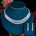 Round Brilliant Cut Cubic Zircon Triple Layer Necklace and Long Drop Earrings Set for Women Bridal Party CZ Wedding Jewelry Sets