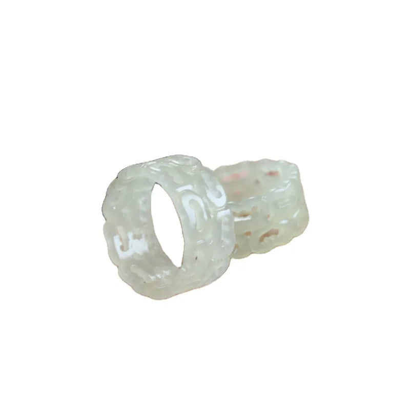 Certified Hetian Jade Hollow Carved Moire Rings for Men and Women Diy Jade Finger Accessories