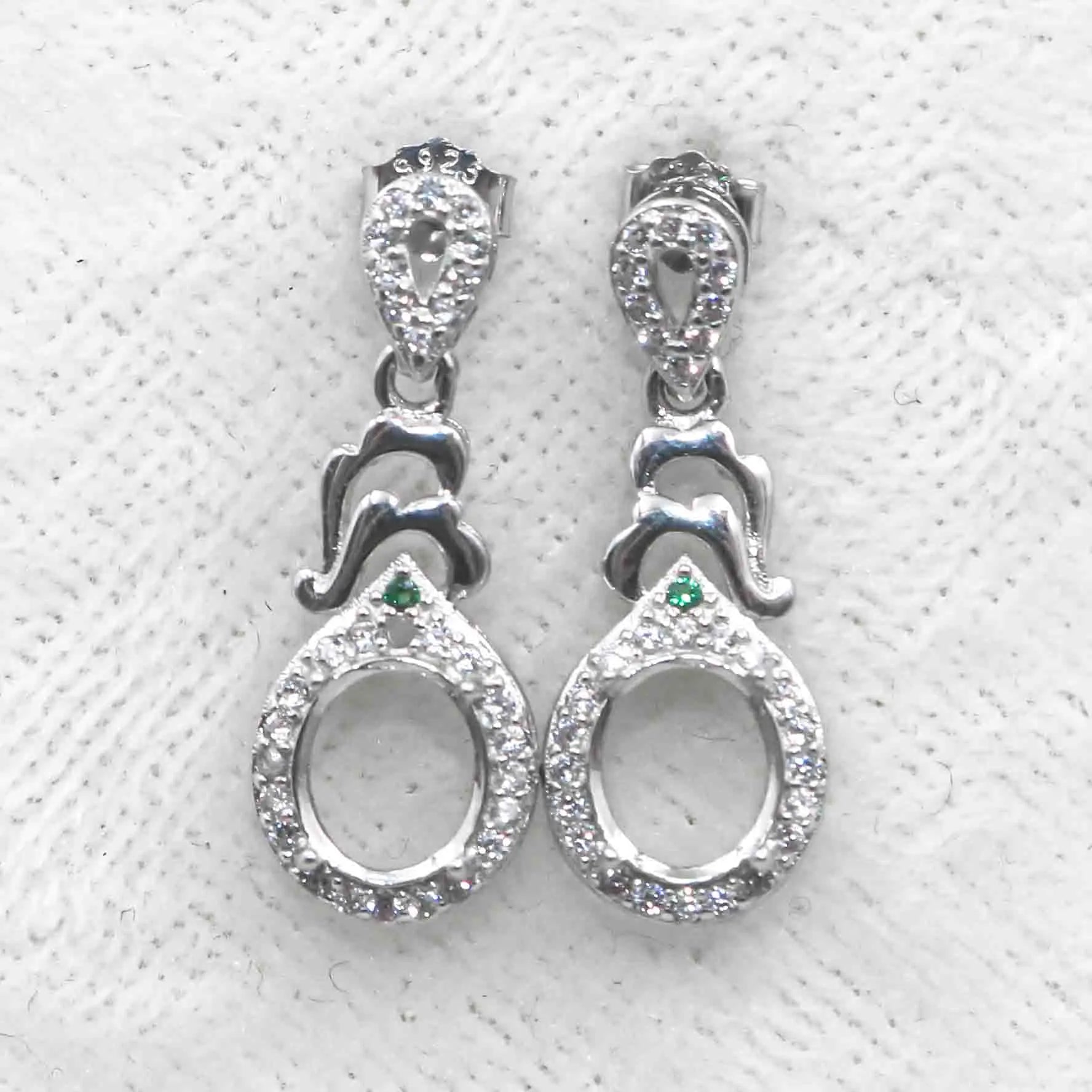 Sterling Silver 6*7mm Semi Mount Stud Eardrops Empty Frame Support Blank Setting S925 Base Without Center Stone DIY for Inlay