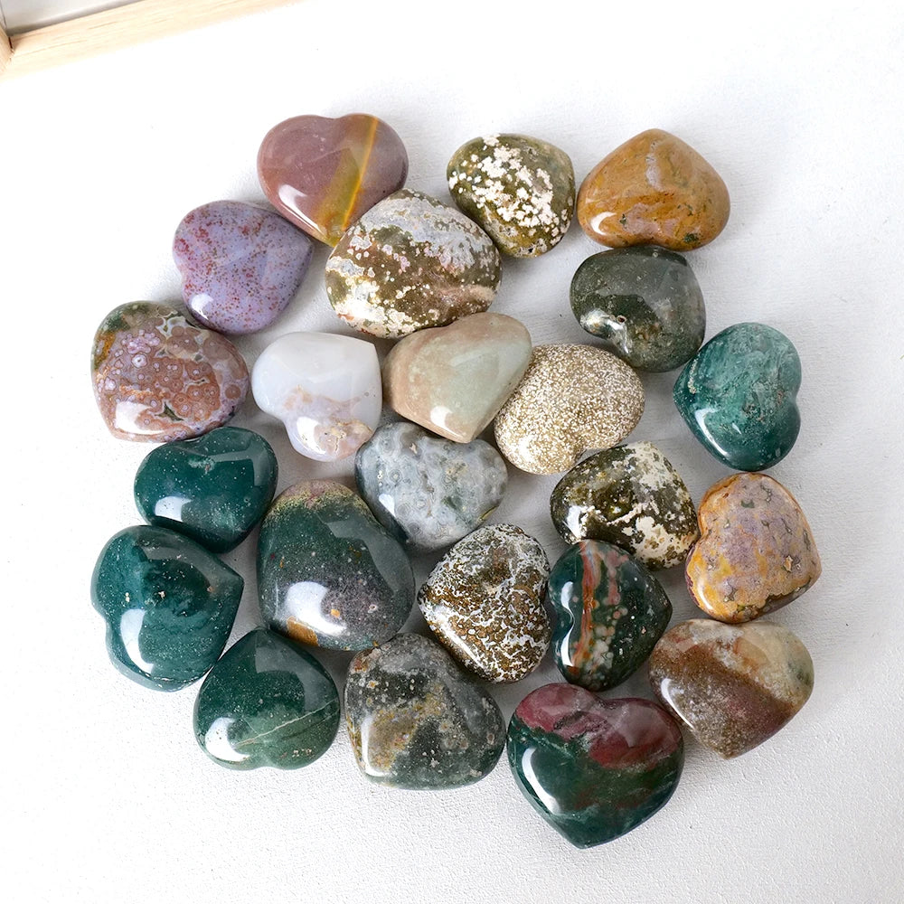 Natural Polished Ocean jasper Carved Crystal Heart Healing Stone Quartz Crystal Crafts